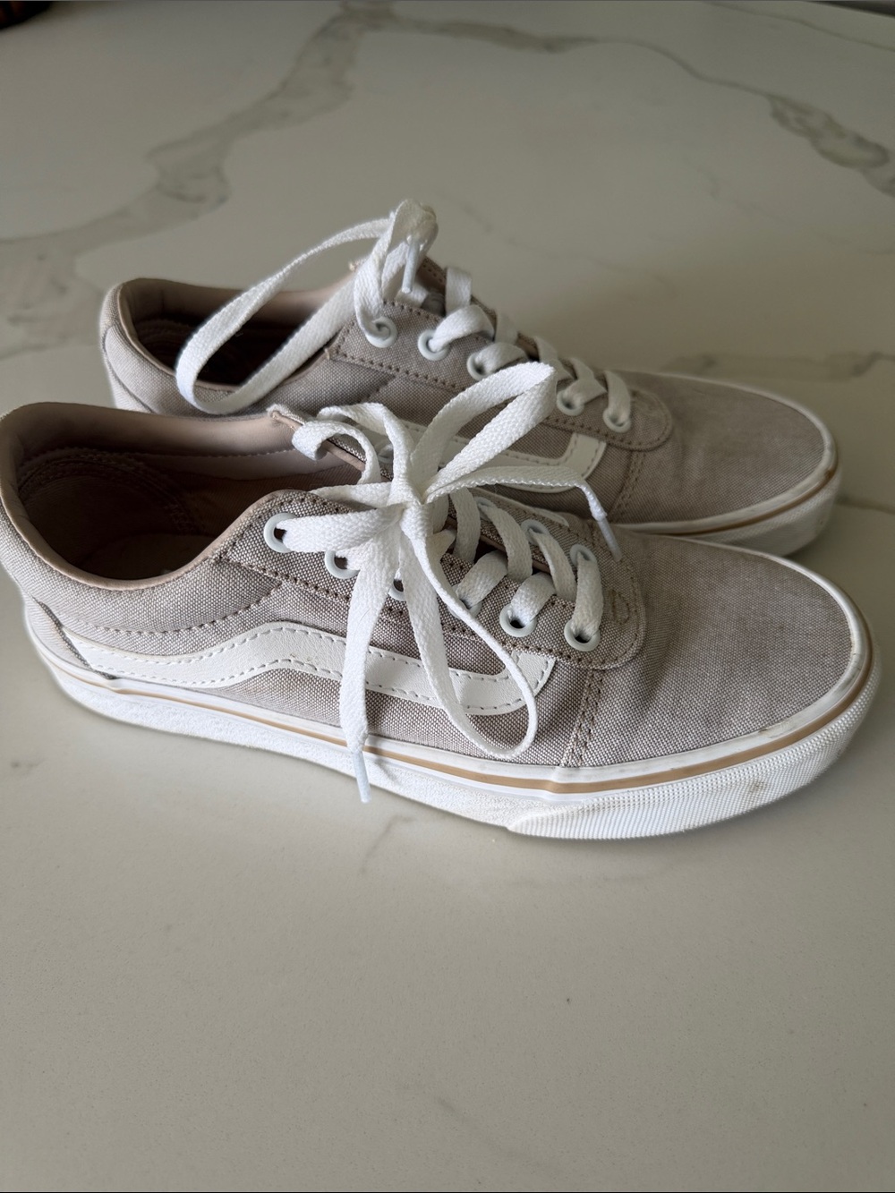 Vans Summer Canvas Taupe Low-Top Sneakers with White Stripe